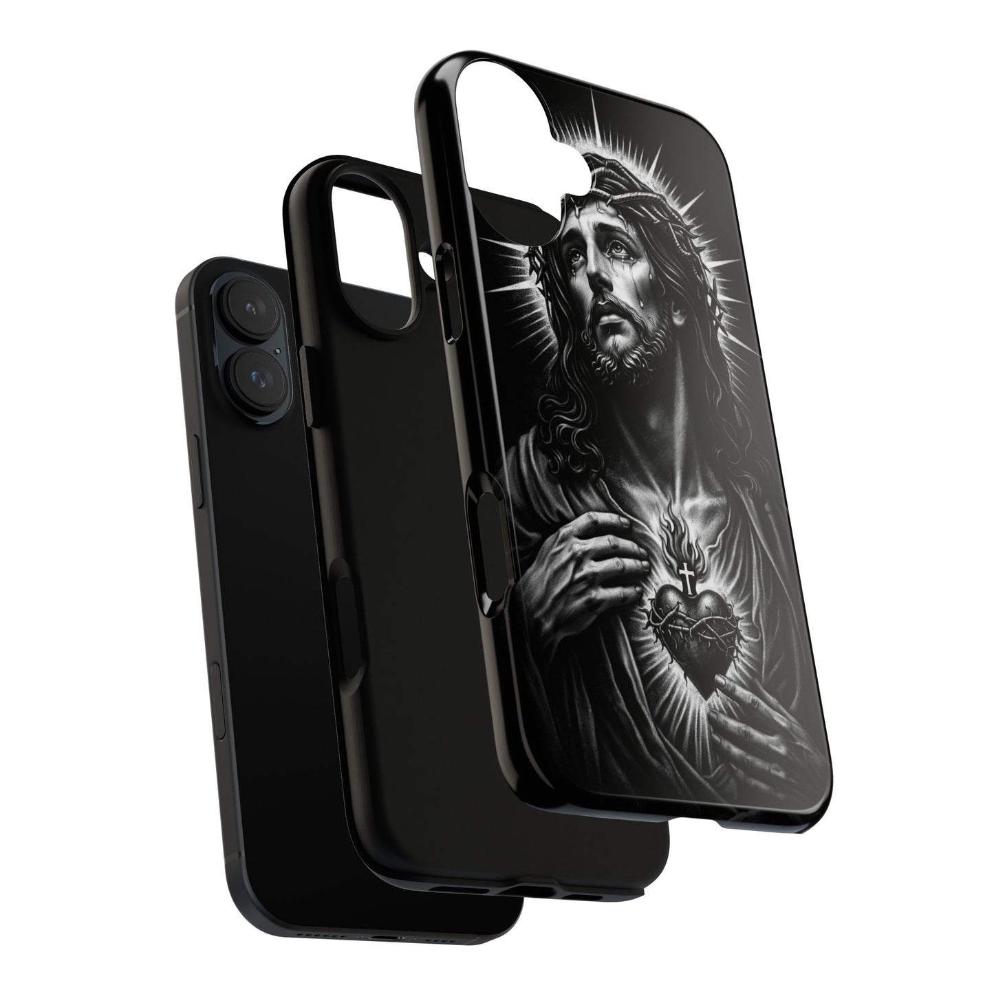 Jesus Sacred Heart Phone Case Black White Christian Faith Aesthetic