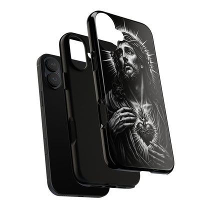 Jesus Sacred Heart Phone Case Black White Christian Faith Aesthetic