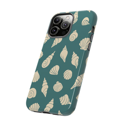 Seashell Pattern Phone Case | Teal Coastal Shells Tough Case for Iphone, Samsung Galaxy and Pixel
