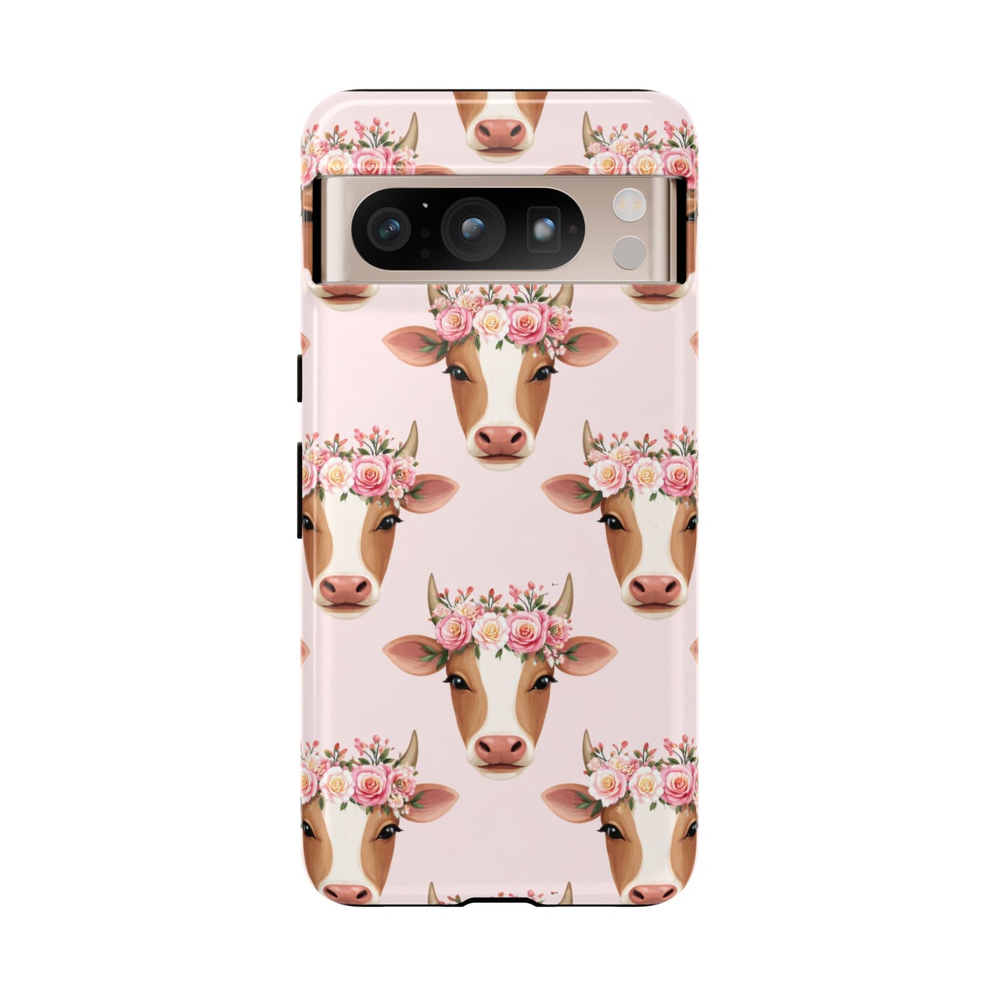 Floral Cow Phone Case – Cute Pink Cow Print Tough Protective Case for Iphone, Samsung Galaxy and Pixel