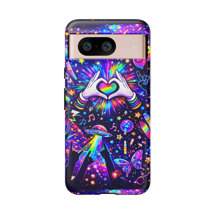 Rainbow Heart Hands Phone Case – Neon Galaxy EDM Festival Tough Cover