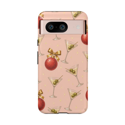 Cocktail Ornament Phone Case – Pink Martini & Cherry Pattern | Glossy or Matte for Iphone, Samsung Galaxy and Pixel