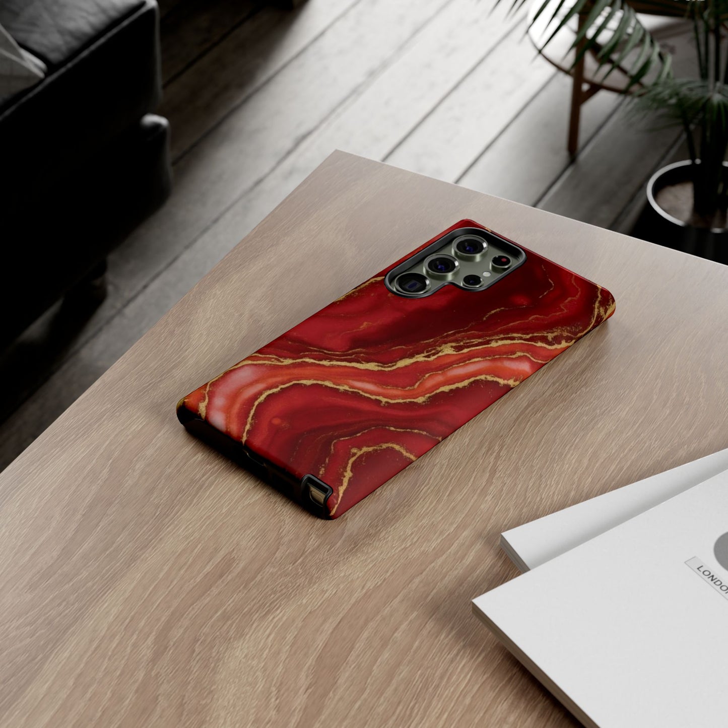 Red Agate Marble Phone Case – Gold Vein Luxury Stone Tough Case (iPhone, Samsung, Pixel)
