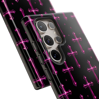 Neon Pink Cross Pattern Phone Case | Tough Protective Case for Iphone, Samsung Galaxy and Pixel