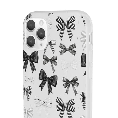 Black & White Bow Pattern Phone Case | Minimal Coquette Flexi Case