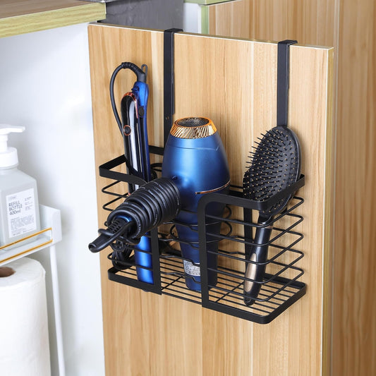 Hair Dryer Holder - Hair Tool Organizer 3-In-1 Blow Dryer Holder Adjustable Height, Bathroom Organizer Wall Mounted/Cabinet Door for Flat/Curling Irons, Hair Straighteners