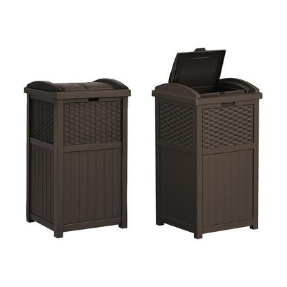 33 Gallon Commercial Outdoor Trashcan Hideaway with Lid for 30 to 33 Gallon Trash Bags for Garage, Backyard, or Garden, Brown