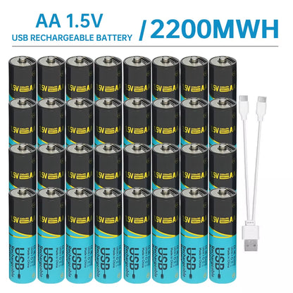 Lot 660Mwh/2200Mwh 1.5V AA AAA Rechargeable Lithium Batteries USB Type-C Fast Charge Battery