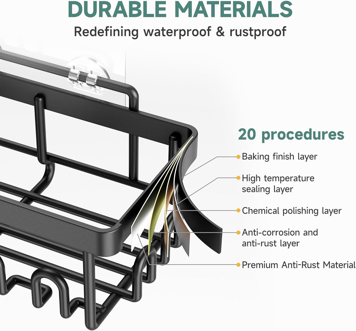 Rustproof & Waterproof Shower Caddy 6-Pack, No Drilling Adhesive Shelves Rack with Soap Holder, Large Capacity Bathroom Organizers and Storage, Wall-Mounted Kitchen & Home Decor