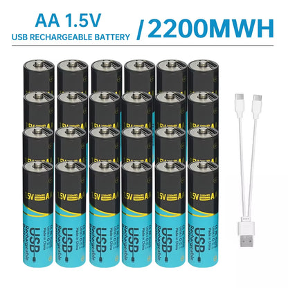 Lot 660Mwh/2200Mwh 1.5V AA AAA Rechargeable Lithium Batteries USB Type-C Fast Charge Battery