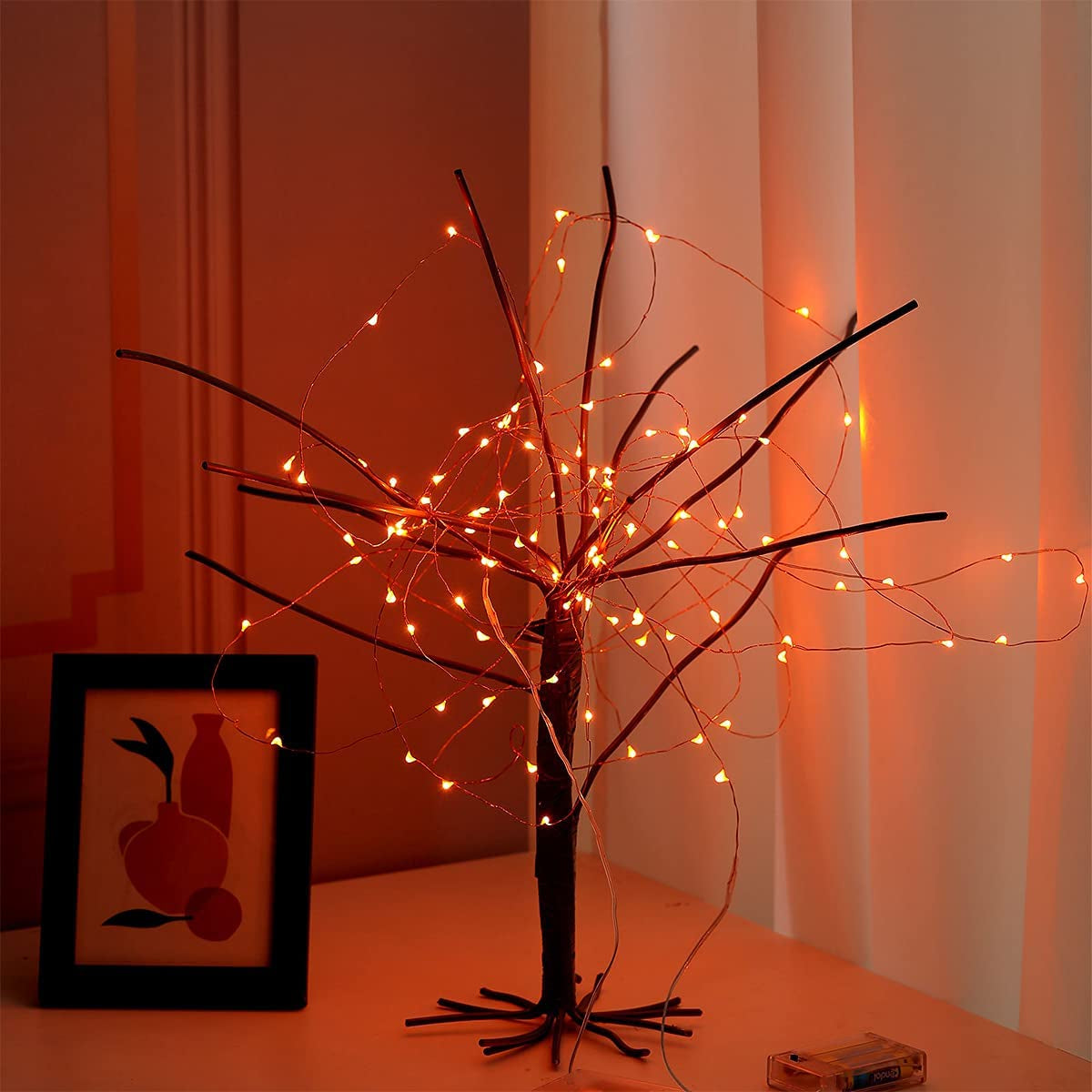 Mini Halloween Fairy Lights Battery Operate, 1 Pack Copper Wire Night Lights 3*AAA Battery Powered Led Starry Fairy String Lights for Bedroom, Christmas, Party, Decoration(5M/16Ft Orange)