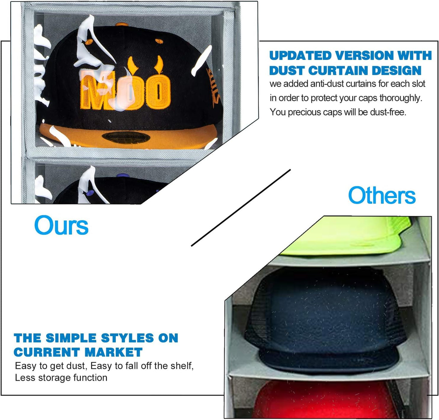 Hat Rack - 10 Shelf Upgraded Version Hat Organizer for Closet with Dust Shield & Side Mesh Storage Pockets - Hat Holder & Hat Racks for Baseball Caps
