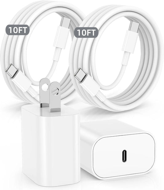 USB C I Phone 16 15 Charger,20W Fast Charging Block and 10FT Type C to C Cable Cord Long Compatible with Iphone 16/15 Plus/15 Pro Max, Wall Plug Power Adapter Cube Brick Case