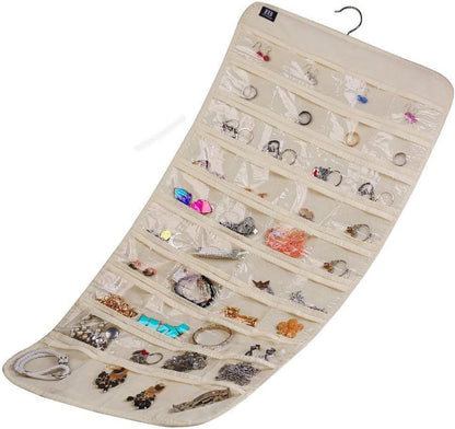 Hanging Jewelry Organizer,Accessories Organizer,80 Pocket Organizer for Holding Jewelries（Beige）