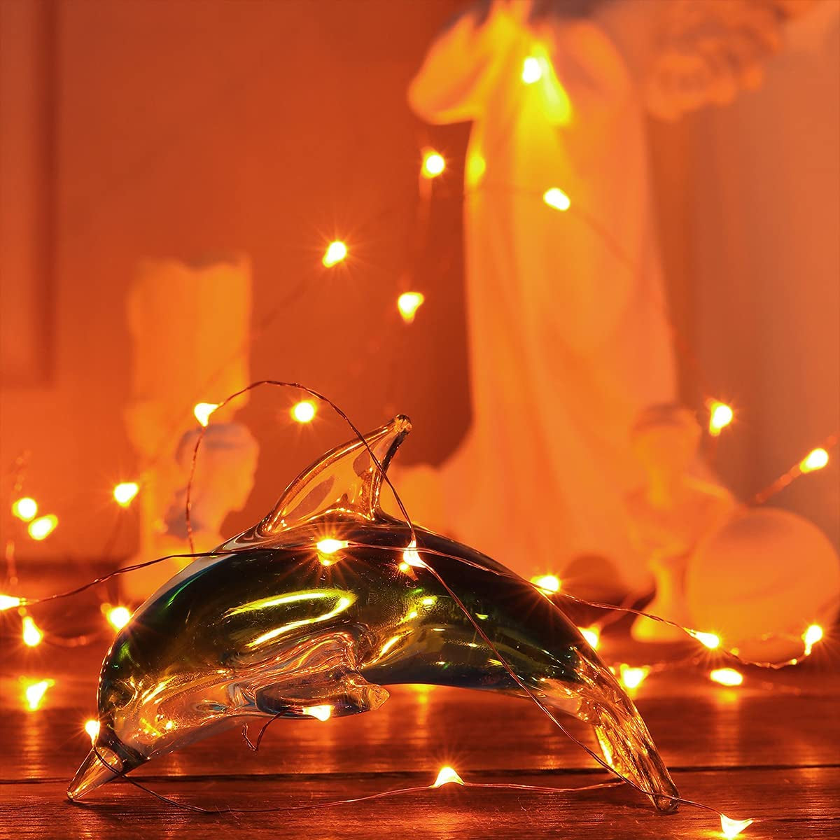 Mini Halloween Fairy Lights Battery Operate, 1 Pack Copper Wire Night Lights 3*AAA Battery Powered Led Starry Fairy String Lights for Bedroom, Christmas, Party, Decoration(5M/16Ft Orange)
