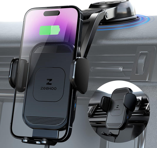 Wireless Car Charger, 15W Fast Charging, Auto Clamping Car Phone Mount, Cell Phone Holder Charger, for Iphone 15 14 13 12 11 Pro Max Xs, Etc. (Black)