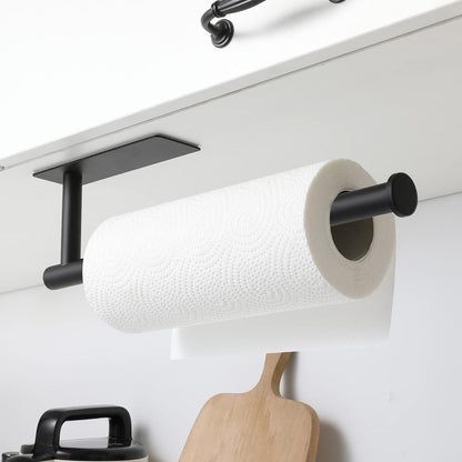 Paper Towel Holder - under Cabinet Paper Towel Holder for Kitchen, Adhesive Paper Towel Roll Rack for Bathroom Towel, Wall Mounted Matte Black Paper Towel Rack, SUS304 Stainless Steel