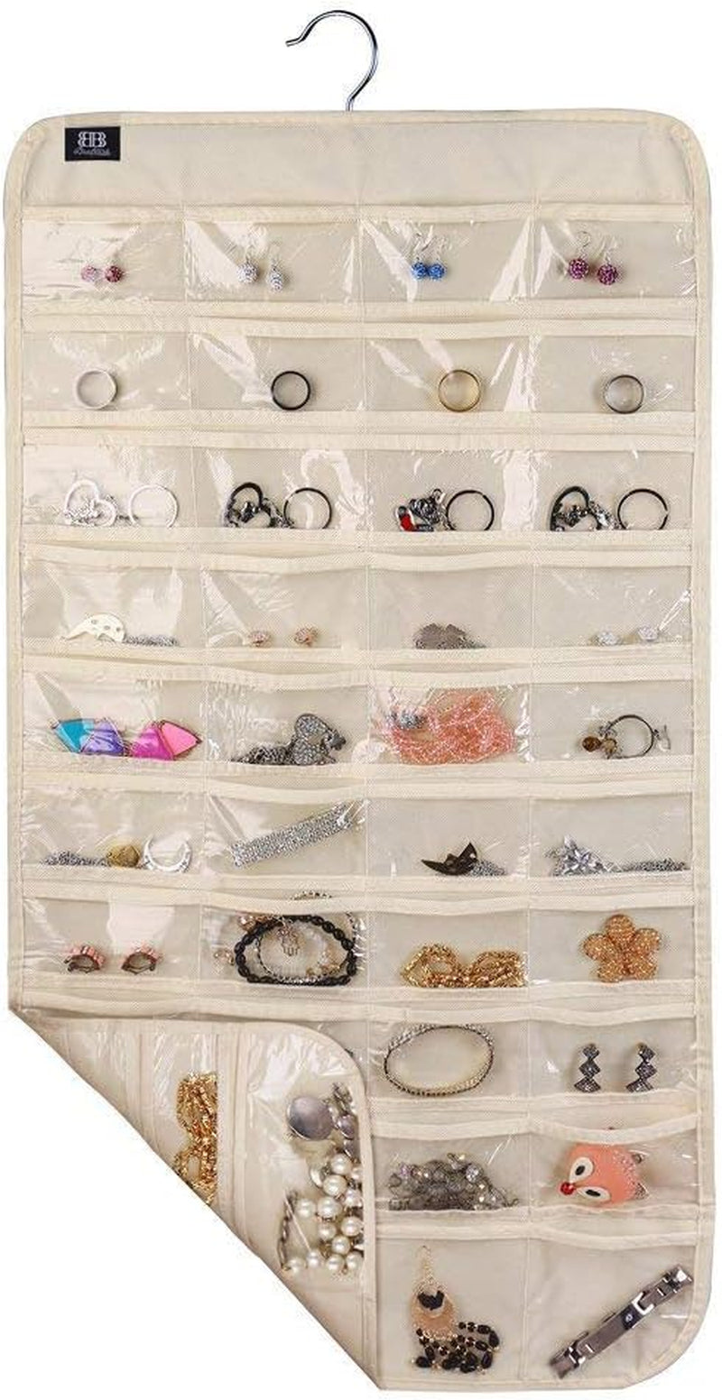 Hanging Jewelry Organizer,Accessories Organizer,80 Pocket Organizer for Holding Jewelries（Beige）