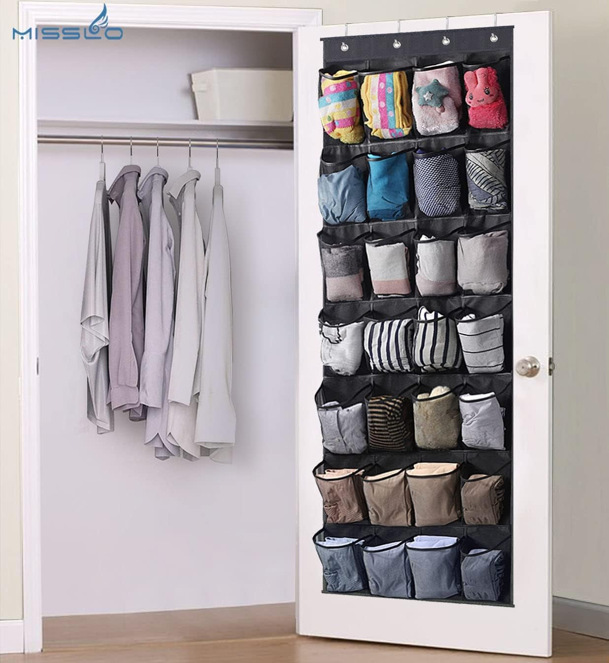 28 Large Pockets Hanging Shoe Organizer over the Door Shoe Rack for Closet Door Storage Mesh Shoe Holder Hanger for Men, Black