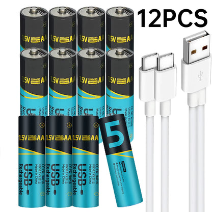 Lot 660Mwh/2200Mwh 1.5V AA AAA Rechargeable Lithium Batteries USB Type-C Fast Charge Battery